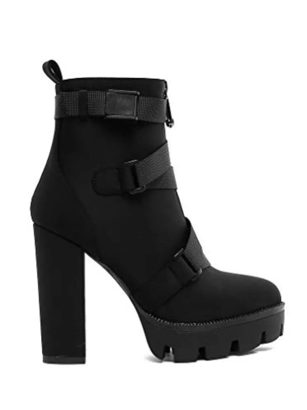 Fashion Platform Block High Heel Booties Buckle Strap Zipper Ankle Boots